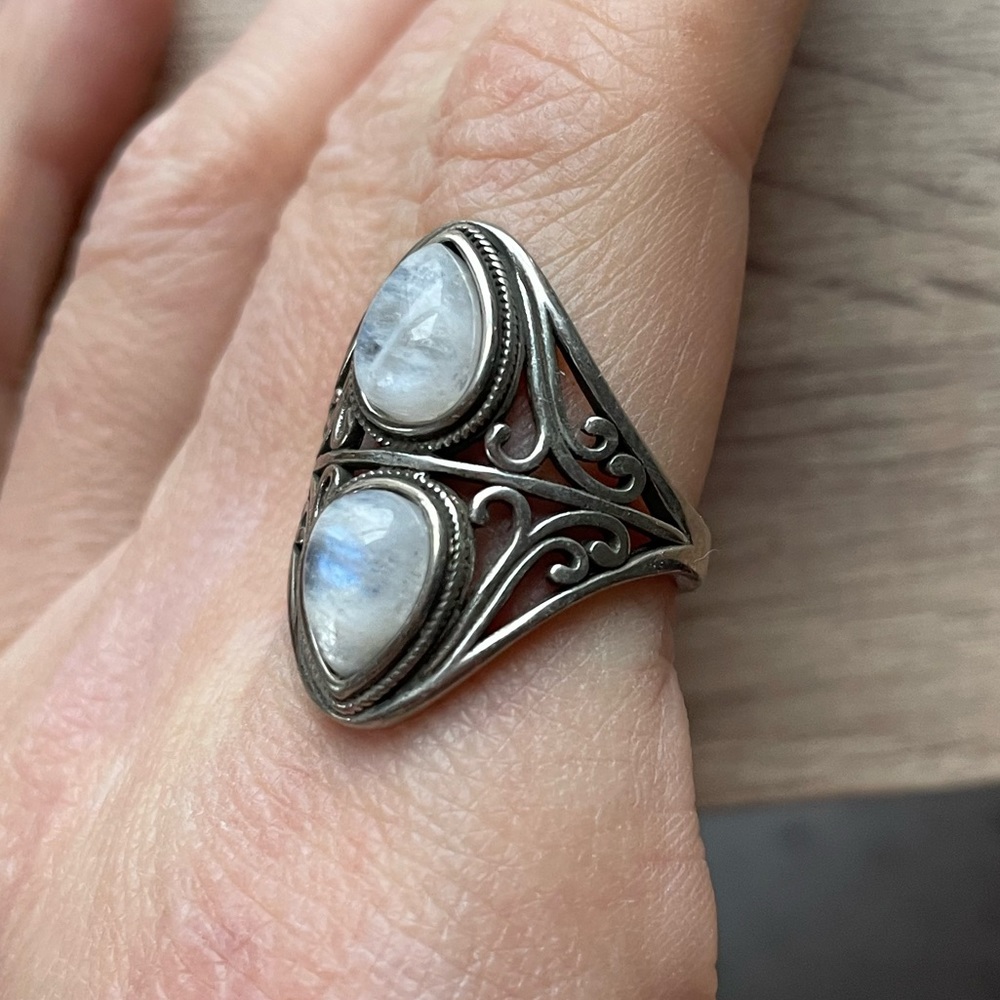 Double Moonstone Ring Sterling Silver - image 1